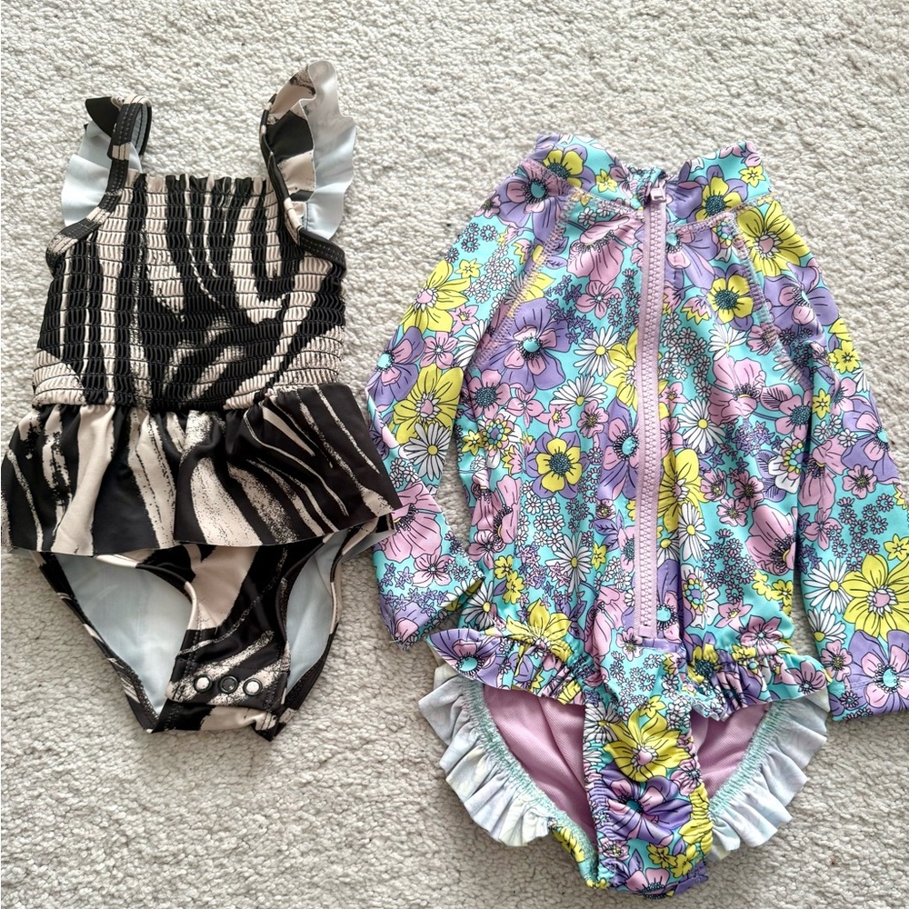 Never Worn Floral and Zebra Print Baby Swimsuits